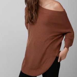 Express Women's Brown Off-Shoulder Sweater